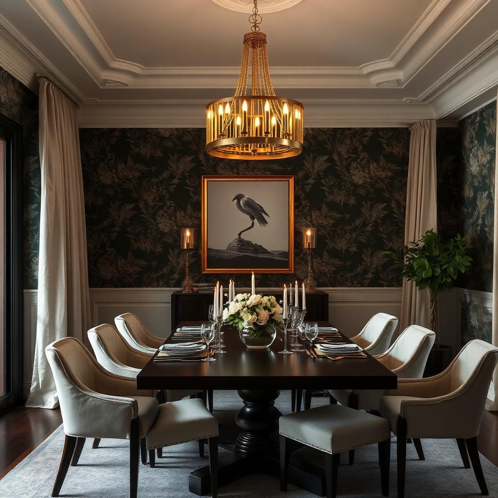 Sala de jantar · papel de parede botânico